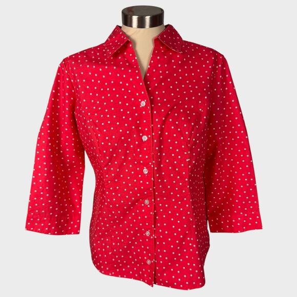 Christopher & Banks Medium 3/4 Sleeve Polka Dot Button Front Shirt - Picture 1 of 8